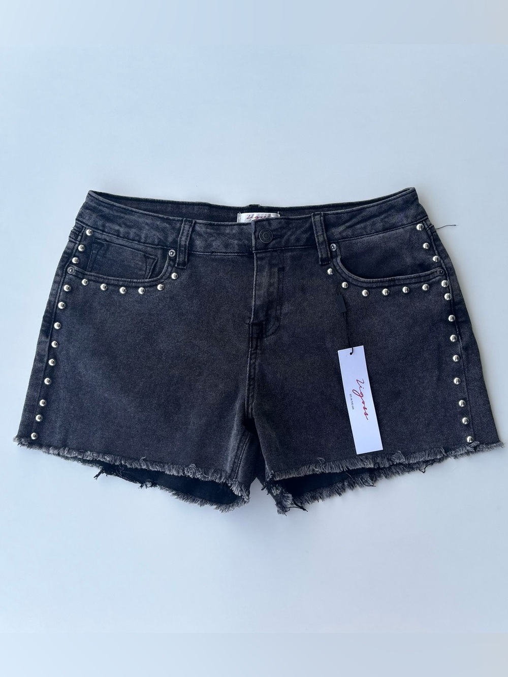 Vigoss NWT Black Studded Denim Shorts Raw Hem 9/29